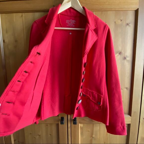 neon buddha Button Up Distressed Edge Red Blazer Jacket Funky Buttons Sz Small - Picture 3 of 11